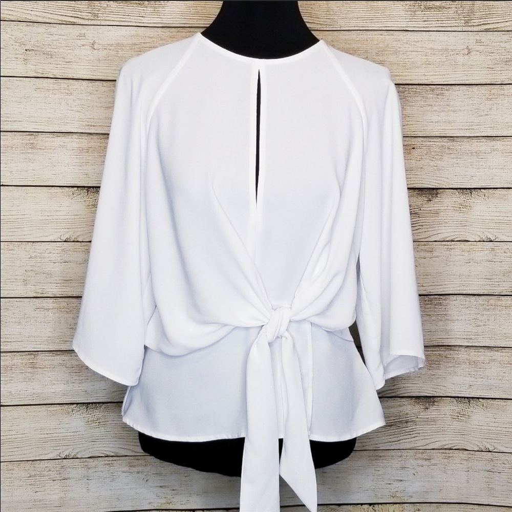 TOPSHOP White Tie Front Keyhole Open Back Blouse